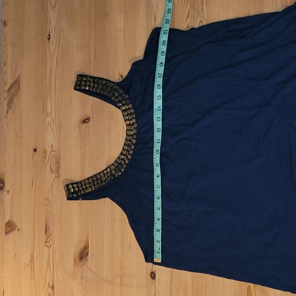 Embellished Flowy Plus 3X Navy Tank Top - Picture 2 of 7